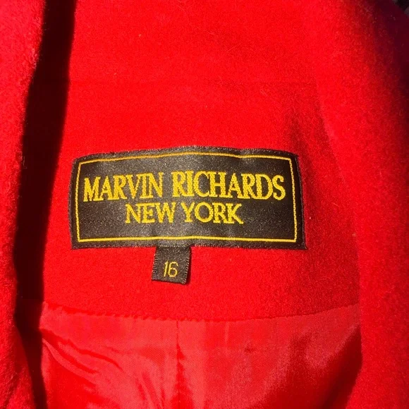 Marvin Richards Vibrant Scarlet Red Long Wool Coat Jacket - Picture 9 of 11